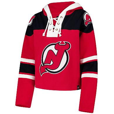 Women's '47 Red New Jersey Devils Cropped Superior Lacer Pullover Hoodie