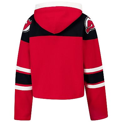 Women's '47 Red New Jersey Devils Cropped Superior Lacer Pullover Hoodie