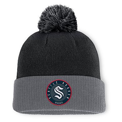 Men's Fanatics Black Seattle Kraken Cuffed Knit Hat with Pom