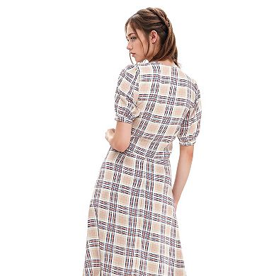 Women's Multi Check Front Tie Hem Blouse