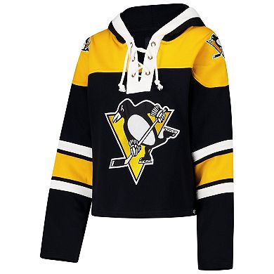 Women's '47 Black Pittsburgh Penguins Cropped Superior Lacer Pullover Hoodie