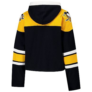 Women's '47 Black Pittsburgh Penguins Cropped Superior Lacer Pullover Hoodie