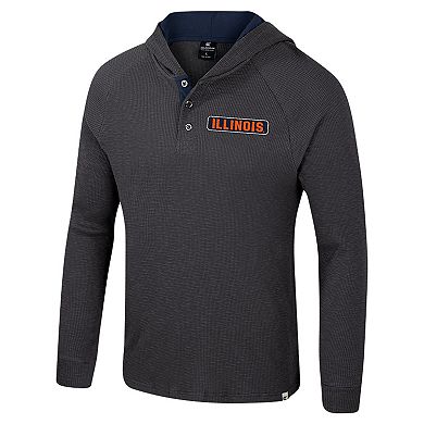 Men's Colosseum Charcoal Illinois Fighting Illini Dujour Ralgan Long Sleeve Henley Hoodie T-Shirt