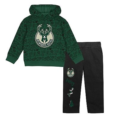 Toddler Green Milwaukee Bucks Give and Go Pullover Hoodie and Sweatpants Set