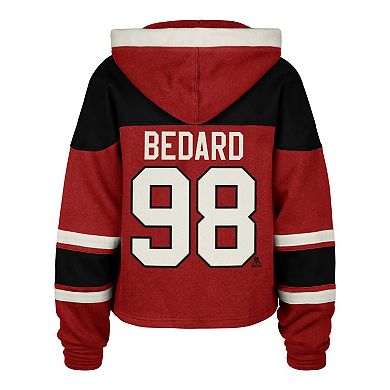 Women's '47 Connor Bedard Red Chicago Blackhawks Superior Lacer Cropped Pullover Hoodie