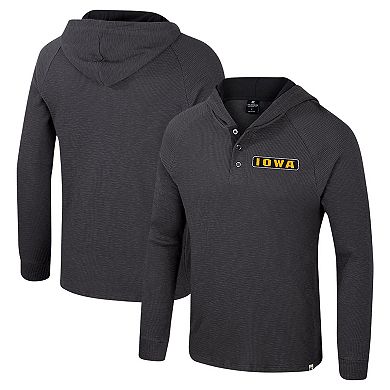 Men's Colosseum Charcoal Iowa Hawkeyes Dujour Ralgan Long Sleeve Henley Hoodie T-Shirt