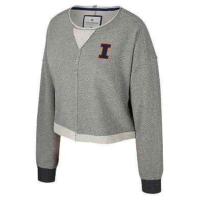 Women's Colosseum Charcoal Illinois Fighting Illini Magnum Scoop Neck Cropped Pullover Sweatshirt
