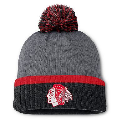 Women's Fanatics Charcoal Chicago Blackhawks Cuffed Knit Hat with Pom