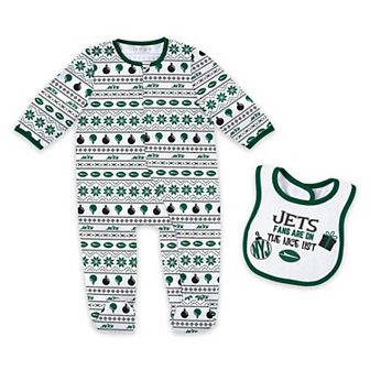 Newborn & Infant WEAR by Erin Andrews New York Jets Allover Print Full-Zip Sleeper & Bib Set