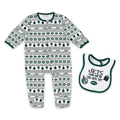 Newborn & Infant WEAR by Erin Andrews New York Jets Allover Print Full-Zip Sleeper & Bib Set