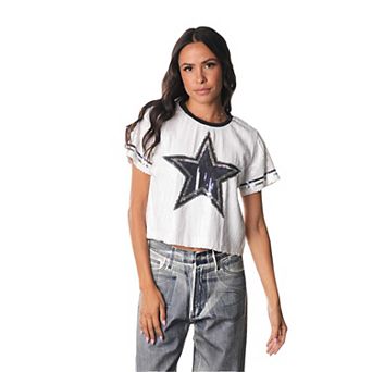 Women's The Wild Collective White Dallas Cowboys Sequin Cropped T-Shirt