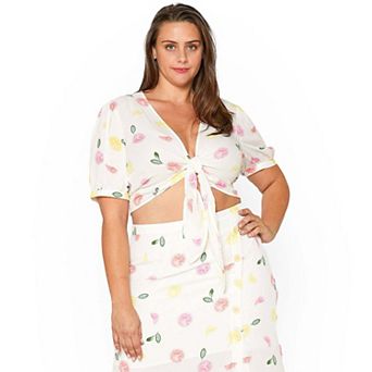 Plus Size Tie Hem Open Front Blouse