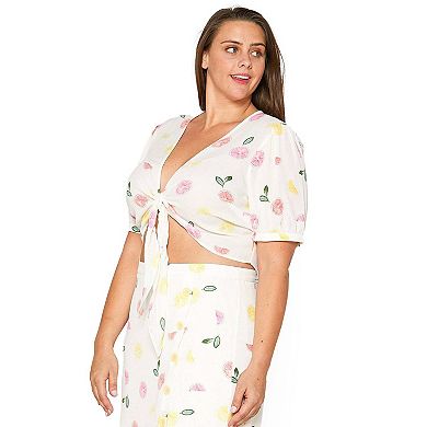 Plus Size Tie Hem Open Front Blouse