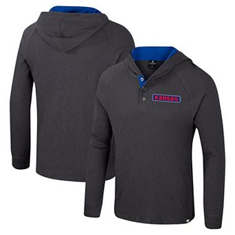Men's Colosseum Charcoal Kansas Jayhawks Dujour Ralgan Long Sleeve Henley Hoodie T-Shirt