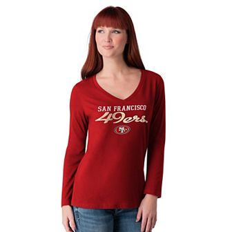Women's G-III 4Her by Carl Banks Scarlet San Francisco 49ers Post Season Long Sleeve V-Neck T-Shirt
