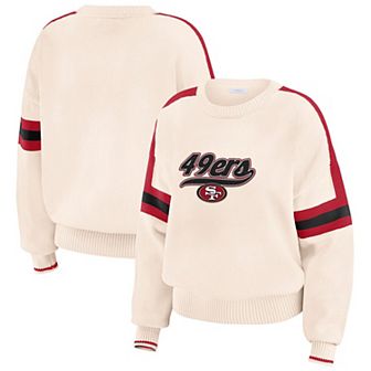 Women's WEAR by Erin Andrews Cream San Francisco 49ers Stripe Pullover Sweater