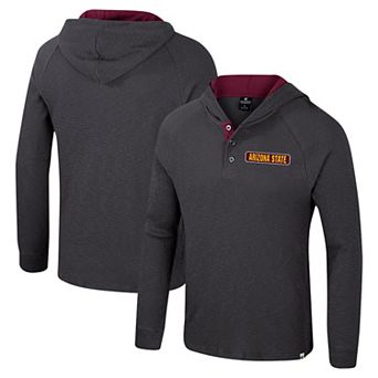 Men's Colosseum Charcoal Arizona State Sun Devils Dujour Ralgan Long Sleeve Henley Hoodie T-Shirt