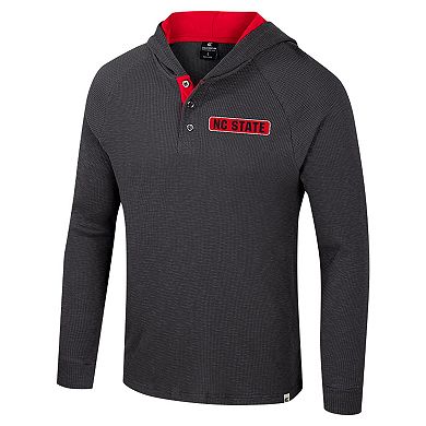 Men's Colosseum Charcoal NC State Wolfpack Dujour Ralgan Long Sleeve Henley Hoodie T-Shirt