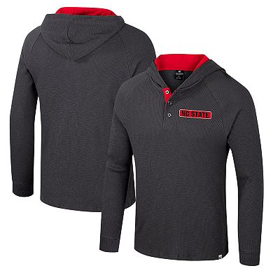 Men's Colosseum Charcoal NC State Wolfpack Dujour Ralgan Long Sleeve Henley Hoodie T-Shirt