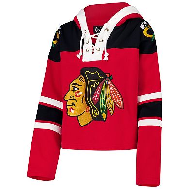 Women's '47 Red Chicago Blackhawks Cropped Superior Lacer Pullover Hoodie