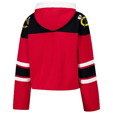 Women's '47 Red Chicago Blackhawks Cropped Superior Lacer Pullover Hoodie