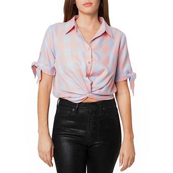 Plaid Twist Hem Crop Top