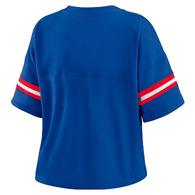 Women's WEAR by Erin Andrews Royal Philadelphia 76ers Color Block Boxy V-Neck T-Shirt