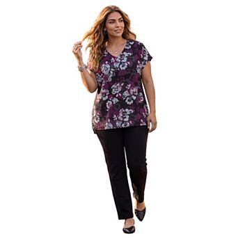 Catherines Women's Plus Size Petite Dolman Sleeve Georgette Top