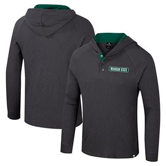 Men's Colosseum Charcoal Michigan State Spartans Dujour Ralgan Long Sleeve Henley Hoodie T-Shirt