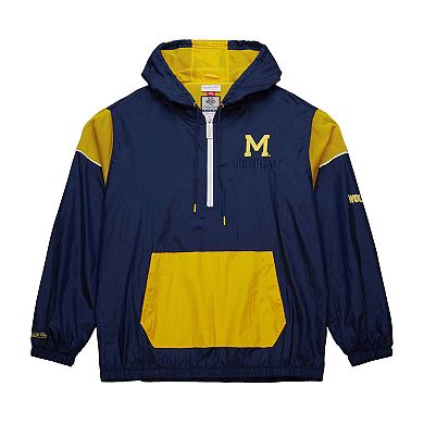 Men's Mitchell & Ness Navy Michigan Wolverines Anorak Vintage Logo Half-Zip Hoodie Jacket