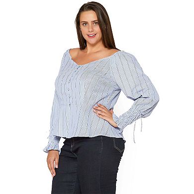 Plus Size Smocked Sleeve Wrap Blouse