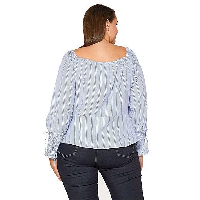 Plus Size Smocked Sleeve Wrap Blouse