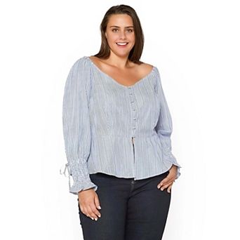 Plus Size Smocked Sleeve Wrap Blouse