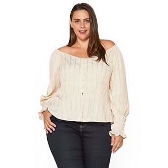 Plus Size Smocked Sleeve Wrap Blouse