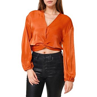 Twist Front Cropped Washed Satin Top