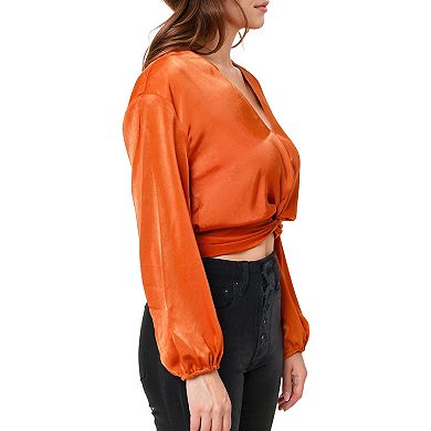 Twist Front Cropped Washed Satin Top