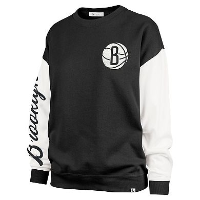 Women's '47 Black Brooklyn Nets Rise Andie Oversized Pullover Sweatshirt