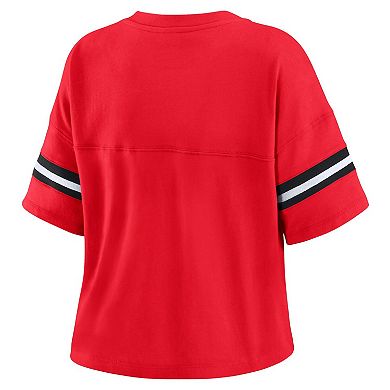 Women's WEAR by Erin Andrews Red Chicago Bulls Color Block Boxy V-Neck T-Shirt