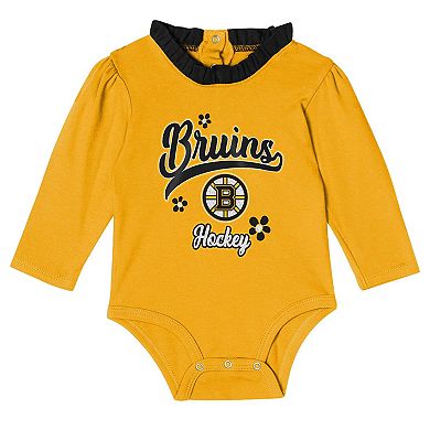 Girls Infant Black Boston Bruins Rink Queen Long Sleeve 3-Piece Set