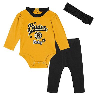 Girls Infant Black Boston Bruins Rink Queen Long Sleeve 3-Piece Set