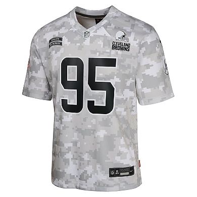 Youth Nike Myles Garrett Arctic Camo Cleveland Browns 2024 Salute to Service Game Jersey