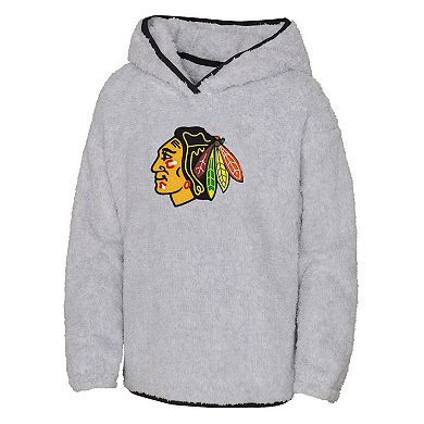Girls Youth Heather Gray Chicago Blackhawks Ultimate Teddy Fleece Pullover Hoodie