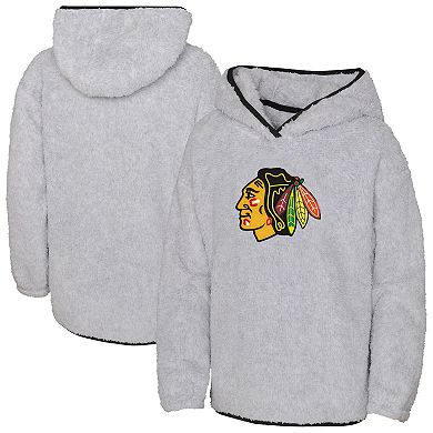 Girls Youth Heather Gray Chicago Blackhawks Ultimate Teddy Fleece Pullover Hoodie