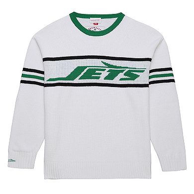 Men's Mitchell & Ness White New York Jets Throwback 1984 Pullover Sweater