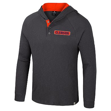 Men's Colosseum Charcoal Clemson Tigers Dujour Ralgan Long Sleeve Henley Hoodie T-Shirt