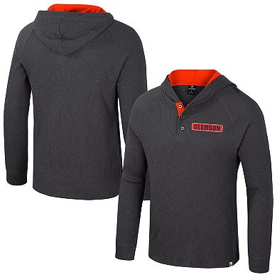 Men's Colosseum Charcoal Clemson Tigers Dujour Ralgan Long Sleeve Henley Hoodie T-Shirt