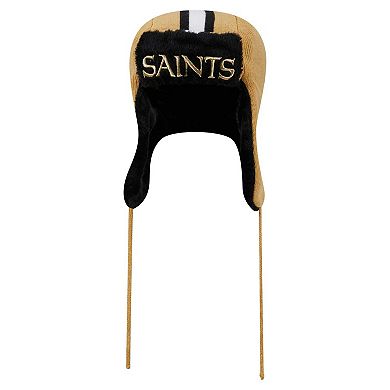 Men's New Era Gold New Orleans Saints Helmet Head Trapper Knit Hat