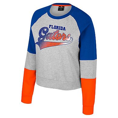 Girls Youth Colosseum Heather Gray Florida Gators Katinka Rhinestone Pullover Sweatshirt