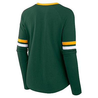 Women's Fanatics Green Green Bay Packers Plus Size Lace-Up V-Neck Long Sleeve T-Shirt