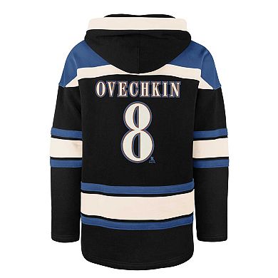 Men's '47 Alexander Ovechkin Black Washington Capitals Player Name & Number Lacer Pullover Hoodie